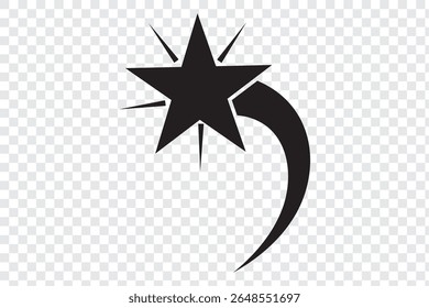 Ícone de estrelas cadentes conjunto de vetores. Ícone de estrelas caindo pretas. Meteoritos e símbolos de cometa. Silhueta abstrata da estrela cadente. Cometa voador com cauda, meteoro caindo, elemento de galáxia abstrata.