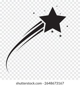 Shooting stars icon vector set. Black falling stars icon. Meteorite and comet symbols.  Flying comet with tail, falling meteor, abstract galaxy element. Vector illustration.