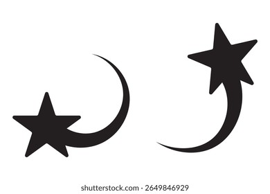Shooting stars icon vector set. Black falling stars icon. Meteorite and comet symbols. Abstract silhouette of shooting star. Flying comet with tail, falling meteor, abstract galaxy element. eps 10