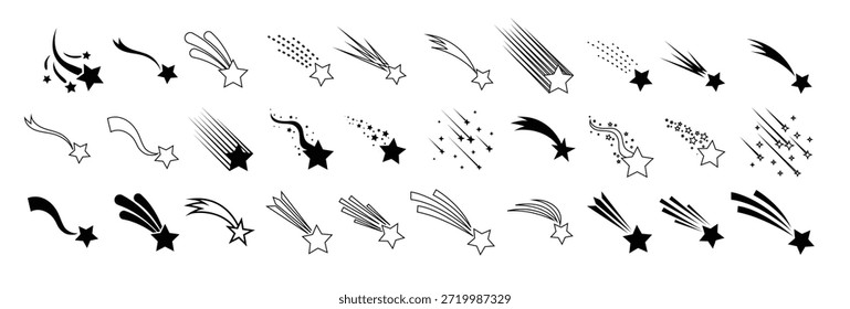 Sternschnuppen-Symbol Vektorsatz Kometenschweif oder Sternspur 