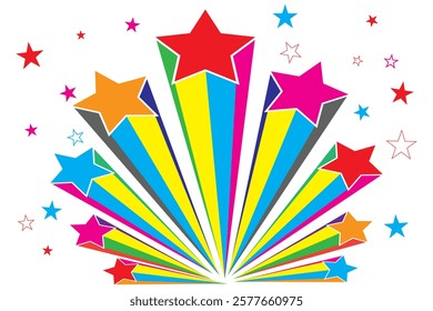 Shooting stars icon vector. Star burst, Abstract silhouette of shooting star. Meteorite and comet symbols. Color star with tail, falling meteor, abstract galaxy element. Cosmic shine. Star vector.