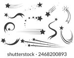 Shooting stars icons, flying star with comet tail, set of falling star with trails, vector