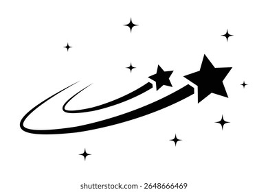  Ícones de estrelas cadentes, estrela voadora com cauda de cometa, conjunto de estrela cadente com trilhas. acelerador ícone de estrela rápida ilustrador vetorial.
