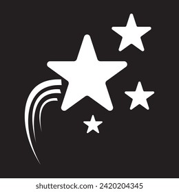 Shooting stars icons. Vector falling star silhouettes or comets isolated on black background.