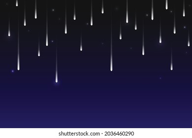 Shooting stars, the light of a falling meteorite or a comet in the sky of the galaxy. Vector illustration space. Gradient background with black and blue color.