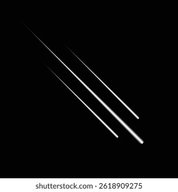 Shooting stars, light of falling of a meteorite. High quality star and comet universe on black background. Beautiful shooting star. A realistic starry sky with a white glow.