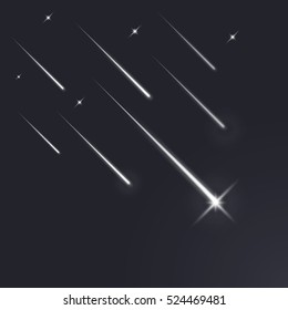 Shooting stars, light of falling of a meteorite in the galaxy. Vector illustration cosmos