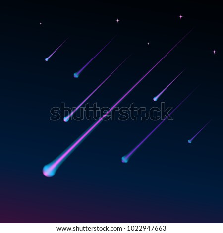 Shooting stars, the light of a falling meteorite or a comet in the sky of the galaxy. Vector illustration space