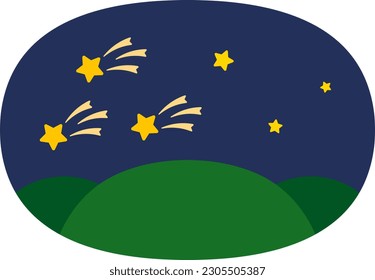 Shooting stars and mountains isolated vector illustration.