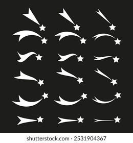 shooting stars set. vector cosmic shapes. celestial icons with tails. abstract star symbols.