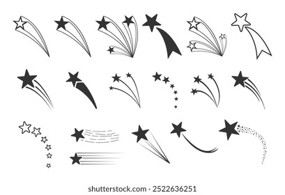 Silhueta de estrelas cadentes, Ícones de estrelas cadentes, Vetor de estrelas cadentes, Contorno de estrelas cadentes