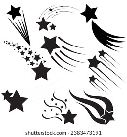 Shooting stars, Star logo designs template, Fast star logo Vector, Black falling stars, Comet tail or star trail vector set.