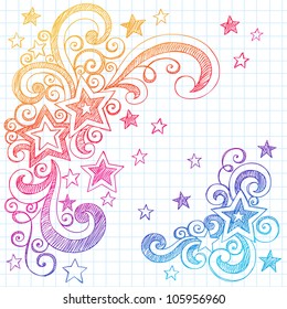 Shooting Stars and Swirls Back to School Notebook Doodles- Hand-Drawn Sketchy Vector Illustration Design Elements on Lined Sketchbook Paper Background