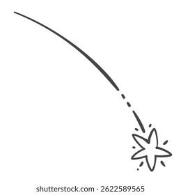 Shooting stars with trail, doodle icon. Stylized sketch black falling star vector illustration
