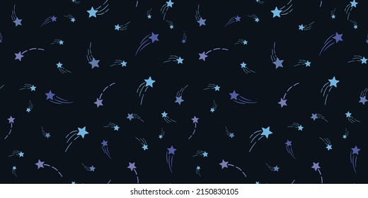Shooting stars vector pattern, night sky background, seamless repeat
