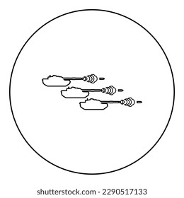 Shooting tanks war concept icon in circle round black color vector illustration image outline contour line thin style