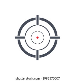 Shooting Target Black Icon. Aim Sniper Shoot With Red Point. Focus Cursor Bull Eye Mark. Vector Isolated On White