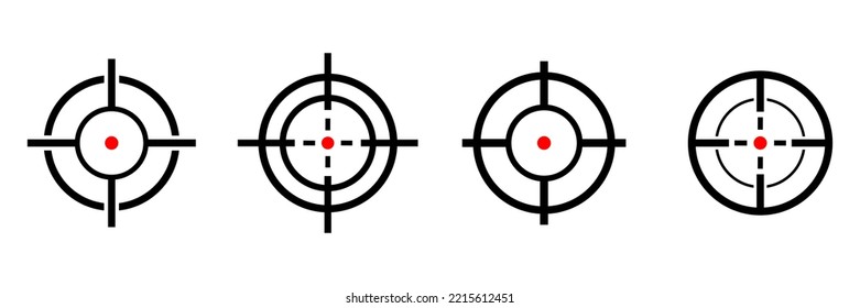Shooting Ziel Set. Aim Sniper Shooting Group. Fokussieren Sie die Kollektion der Augenmarken des Mauszeigers. Vektorgrafik einzeln auf Weiß.