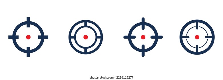 Disparando el destino establecido. Objetivo grupo de disparos de francotiradores. Colección de marcas oculares del toro del cursor. Vector aislado en blanco.