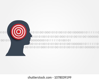 Shooting target icon in human head model on digits background represent innovation concept.  Technology Background. Vector Illustration.
