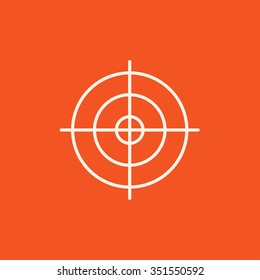 Shooting target line icon for web, mobile and infographics. Vector white icon isolated on red background.