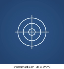 Shooting target line icon for web, mobile and infographics. Vector light blue icon isolated on blue background.