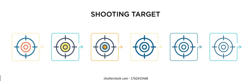 Shooting target vector icon in 6 different modern styles. Black, two colored shooting target icons designed in filled and outline stroke style. Vector illustration can be used for web, mobile, ui.