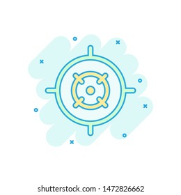 Shooting target vector icon in comic style. Aim sniper symbol cartoon illustration on white background. Target aim business concept splash effect.