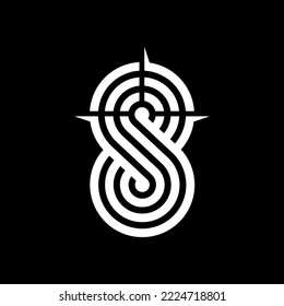 Disparando la ilustración del icono vectorial de destino en la línea del logotipo número 8 aislada en el fondo blanco. Logo de Gun Target.