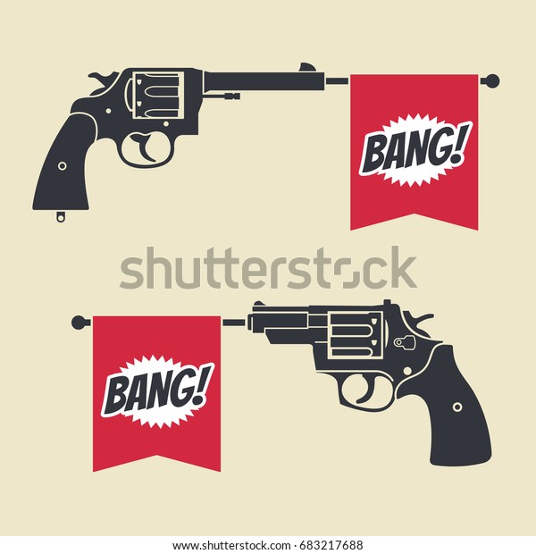 銃を撃つおもちゃのピストルとバンの旗のベクター画像アイコン 武器ピストルのおもちゃのイラスト のベクター画像素材 ロイヤリティフリー