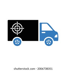 Shooting van aim goal icon (Black and blue Vector illustration)