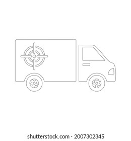 Icono de objetivo de la furgoneta de disparo (ilustración del vector de contorno)