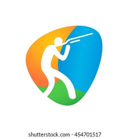 Shooting Web button isolated on white background. Athlete Sport Game Logo Competition Icon. Rio 2016 Olympic games in Brazil. summer Sport games symbols. vector illustration