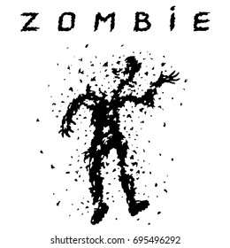 Shooting a zombie from a machine gun. Vector illustration. Scary character silhouette. The horror genre.