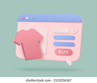 Shop 3d with clothes on green background. Vector isolated illustration