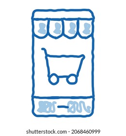 Ver vector de icono de esbozo de aplicación. Dibujo manual de la línea de doodle azul dibujado en el símbolo de aplicación de tienda. ilustración de símbolo aislado