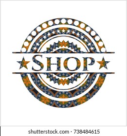 Shop arabic emblem background. Arabesque decoration.