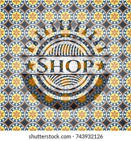 Shop arabic style badge. Arabesque decoration.