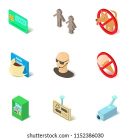 Shop area icons set. Isometric set of 9 shop area vector icons for web isolated on white background