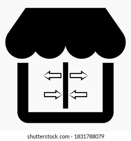 Icono de compras y flechas. El movimiento de mercancías en la tienda online. Logística en el almacén. Icono del vector.