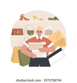 Shop assistant abstract concept vector illustration. Shopping mall retail store purchase, boutique saleswoman job, customer service, consumers choice, woman fashion market abstract metaphor.