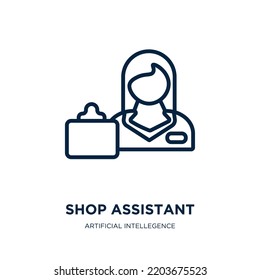 shop assistant icon from artificial intellegence and future technology collection. Thin linear shop assistant, shop, store outline icon isolated on white background. Line vector shop assistant sign, 