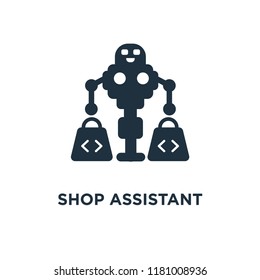 Shop assistant icon. Black filled vector illustration. Shop assistant symbol on white background. Can be used in web and mobile.