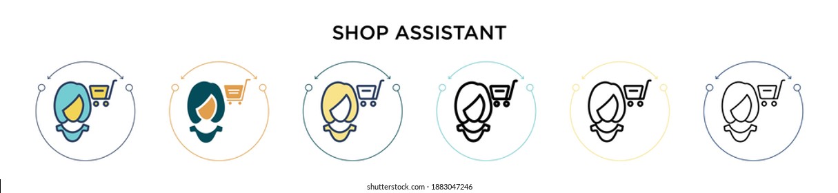 Shop Assistant Icon In Filled, Thin Line, Outline And Stroke Style. Vector Illustration Of Two Colored And Black Shop Assistant Vector Icons Designs Can Be Used For Mobile, Ui, Web