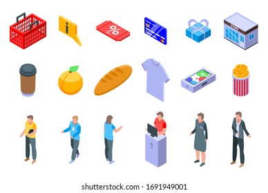 Shop Assistant Icons Set. Isometric Set Of Shop Assistant Vector Icons For Web Design Isolated On White Background