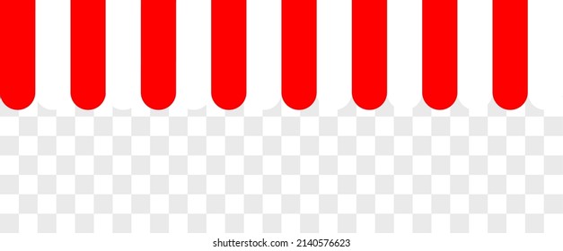 Shop awning Red and white striped seamless pattern. Tent sun shade for market or store on white background. Commercial Canopy. Vector illustration pattern.