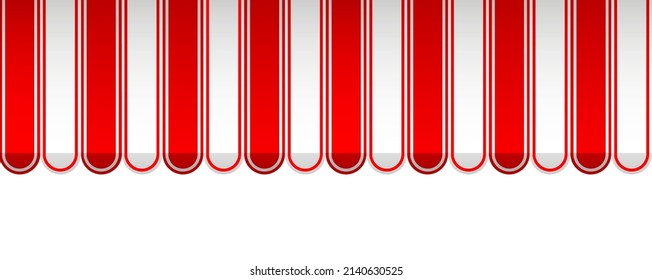 Shop awning Red and white striped seamless pattern. Tent sun shade for market on white background. Commercial Canopy. Vector illustration pattern.