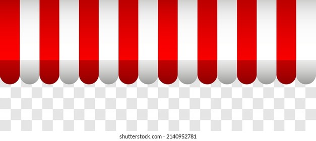 Shop awning Red and white striped seamless pattern. Tent sun shade for market or store on white background. Commercial Canopy. Vector illustration pattern.