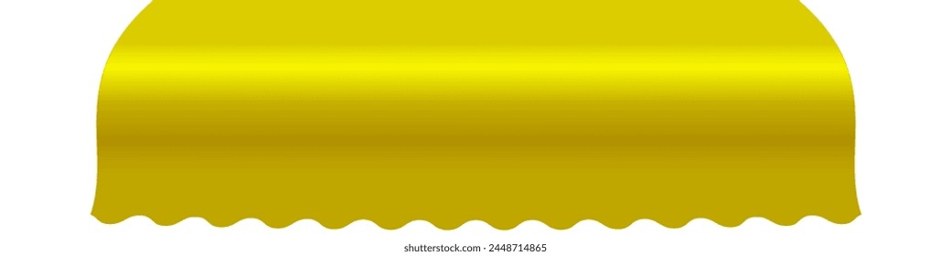 Shop awning tent with wavy edge. Cafe sunshade, store canopy, pure yellow dome roof. 3D realistic vector illustration isolated on white.