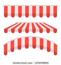 Shop awning tents for window. Outdoor market canopy, vintage store roof. Vector illustration.